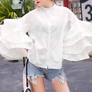 Celmia Fashion Flare Sleeve Women White Blouse XXL NWTags